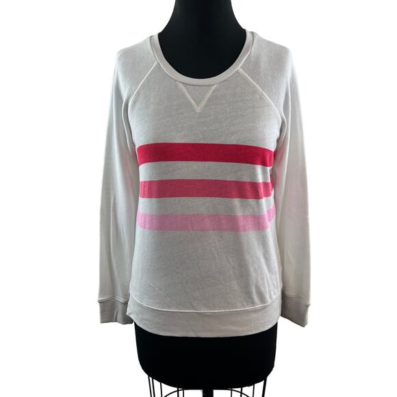 SUNDRY White Pink Sweatshirt Striped Crew Neck Raglan Sleeve Pullover Size 1 - Picture 1 of 10
